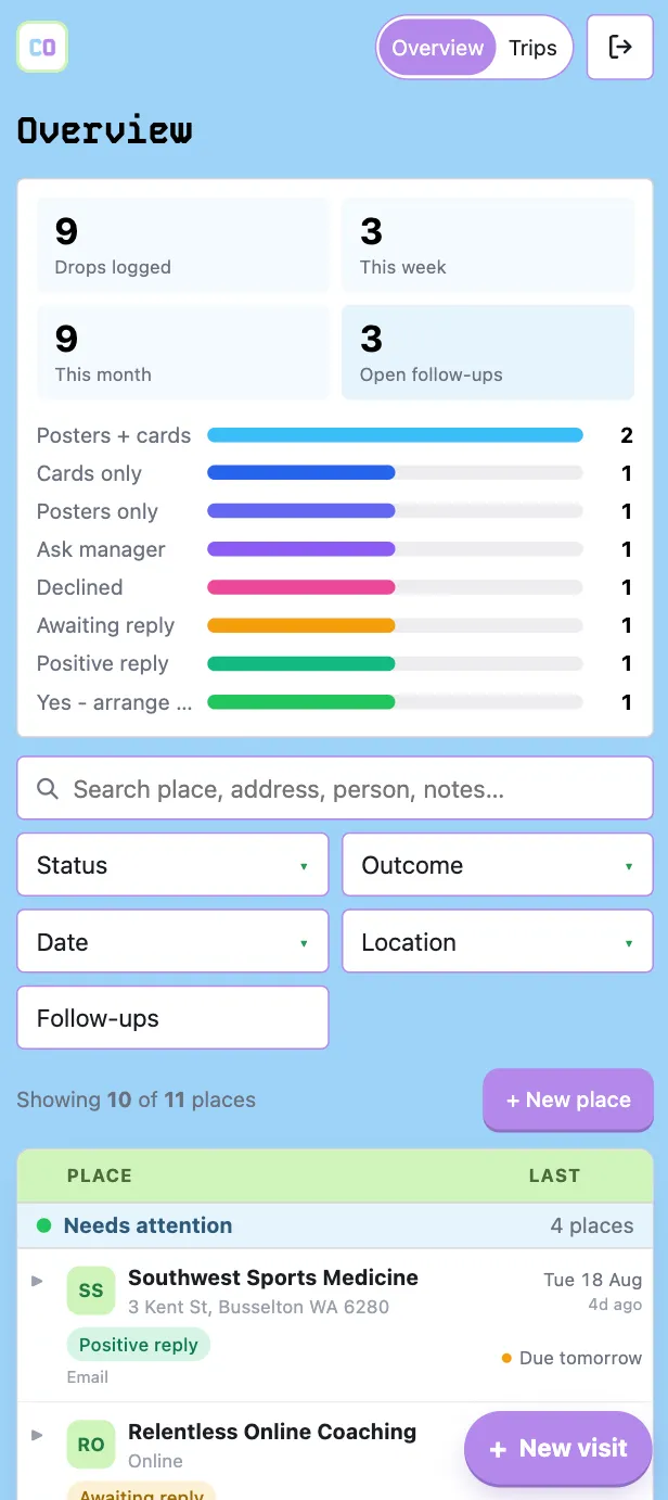 Screenshot of the Cellout app